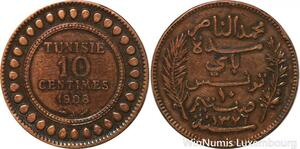 R8645 Tunisia 10 Centimes Muhammad al-Nasir Bey AH 1326 1908 A Paris -> M offer