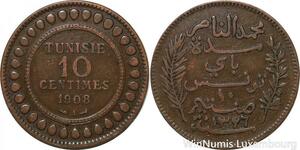 R8646 Tunisia 10 Centimes Muhammad al-Nasir Bey AH 1326 1908 A Paris -> M offer