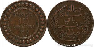 R8648 Tunisia 10 Centimes Muhammad al-Nasir Bey AH 1326 1908 A Paris -> M offer
