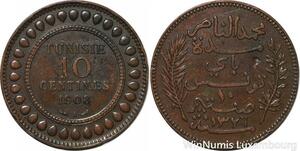 R8649 Tunisia 10 Centimes Muhammad al-Nasir Bey AH 1326 1908 A Paris -> M offer