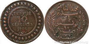 R8651 Tunisia 10 Centimes Muhammad al-Nasir Bey AH 1326 1908 A Paris -> M offer