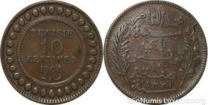 R8652 Tunisia 10 Centimes Muhammad al-Nasir Bey AH 1326 1908 A Paris -> M offer