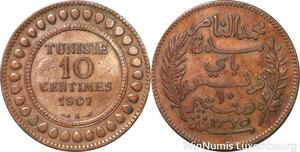 R8656 Tunisia 10 Centimes Muhammad al-Nasir Bey AH 1327 1907 A Paris AU >Offer