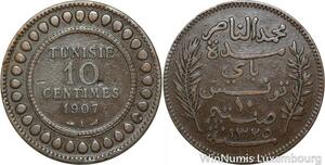 R8657 Tunisia 10 Centimes Muhammad al-Nasir Bey AH 1327 1907 A Paris -> M offer