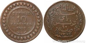 R8658 Tunisia 10 Centimes Muhammad al-Nasir Bey AH 1327 1907 A Paris -> M offer