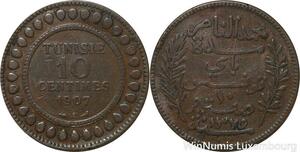 R8660 Tunisia 10 Centimes Muhammad al-Nasir Bey AH 1327 1907 A Paris -> M offer