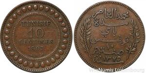 R8662 Tunisia 10 Centimes Muhammad al-Nasir Bey AH 1327 1907 A Paris -> M offer