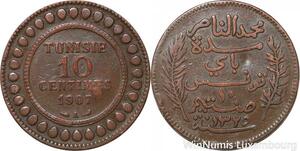 R8663 Tunisia 10 Centimes Muhammad al-Nasir Bey AH 1327 1907 A Paris -> M offer
