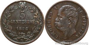 R8715 Rare Italy 5 Centesimi Umberto I 1896 R Roma XF -> Make offer