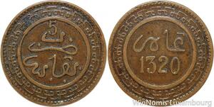 R8752 Rare Morocco 5 Mazunas Abd al-Aziz AH 1320 1903 Fes -> Make offer