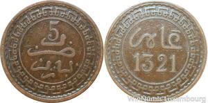 R8764 Morocco 5 Mazunas Abd al-Aziz AH 1321 1903 Paris -> Make offer
