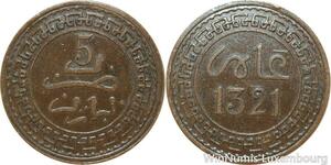 R8765 Morocco 5 Mazunas Abd al-Aziz AH 1321 1903 Paris -> Make offer