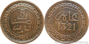 R8766 Morocco 5 Mazunas Abd al-Aziz AH 1321 1903 Paris -> Make offer