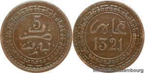 R8772 Morocco 5 Mazunas Abd al-Aziz AH 1321 1903 Paris -> Make offer