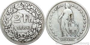 R8775 Switzerland 2 Francs Helvetia 1886 B Berne Silver -> Make offer