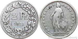 R8776 Switzerland 2 Francs Helvetia 1875 B Berne Silver -> Make offer