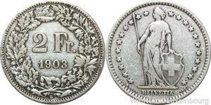 R8778 Switzerland 2 Francs Helvetia 1903 B Berne Silver -> Make offer