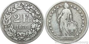 R8781 Switzerland 2 Francs Helvetia 1878 B Berne Silver -> Make offer
