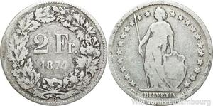 R8782 Switzerland 2 Francs Helvetia 1874 B Berne Silver -> Make offer
