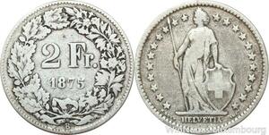 R8787 Switzerland 2 Francs Helvetia 1875 B Berne Silver -> Make offer