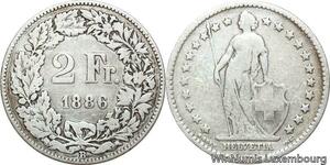 R8789 Switzerland 2 Francs Helvetia 1886 B Berne Silver -> Make offer