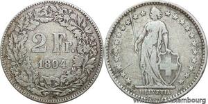 R8797 Switzerland 2 Francs Helvetia 1894 A Paris Silver -> Make offer