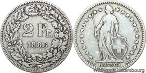 R8799 Switzerland 2 Francs Helvetia 1886 B Berne Silver -> Make offer