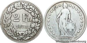 R8800 Switzerland 2 Francs Helvetia 1875 B Berne Silver -> Make offer