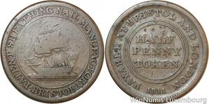 R8824 United Kingdom Half Penny Token Bristol Nail 1811 Sailing Ship