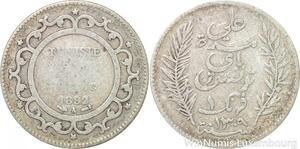 R8838 Tunisia 1 Franc Muhammad al-Hadi Bey AH 1309 1892 A Paris Silver >M Offer