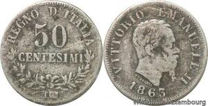 R8861 Italy 50 Centesimi Vittorio Emanuele II 1863 T BN Turino Silver -> M offer