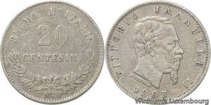 R8862 Italy 20 Centesimi Vittorio Emanuele II 1863 M BN Milan Silver -> M offer