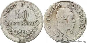 R8863 Italy 50 Centesimi Vittorio Emanuele II 1867 N BN Napoli Silver -> M offer