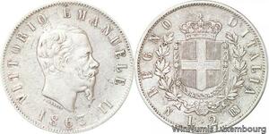 R8866 Rare Italy 2 Lire Vittorio Emanuele II 1863 N BN Napoli Silver -> M offer