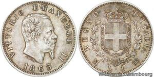 R8867 Rare Italy Lira Vittorio Emanuele II 1863 M BN Milan Silver AU -> M offer