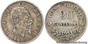 R8868 Italy 20 Centesimi Vittorio Emanuele II 1863 M BN Milan Silver -> M offer
