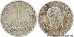 R8869 Italy Lira Vittorio Emanuele II 1863 M BN Milan Silver -> Make offer