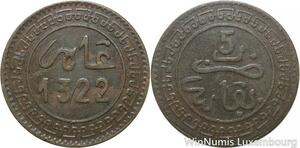 R8934 Rare Morocco 5 Mazounas Abd al-Aziz AH 1322 1904 Fes -> Make offer