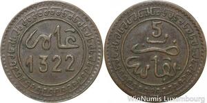 R8935 Rare Morocco 5 Mazounas Abd al-Aziz AH 1322 1904 Fes -> Make offer