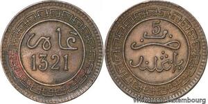 R8937 Rare Morocco 5 Mazounas Abd al-Aziz AH 1321 1903 Birmingham -> Make offer