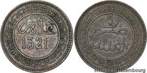 R8948 Rare Morocco 5 Mazounas Abd al-Aziz AH 1321 1903 Birmingham -> Make offer