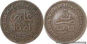 R8949 Rare Morocco 5 Mazounas Abd al-Aziz AH 1321 1903 Paris -> Make offer