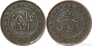 R8953 Rare Morocco 5 Mazounas Abd al-Aziz AH 1321 1903 Birmingham -> Make offer
