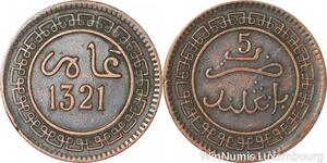 R8957 Rare Morocco 5 Mazounas Abd al-Aziz AH 1321 1903 Birmingham -> Make offer