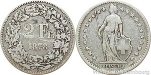 R8962 Switzerland 2 Francs Helvetia 1878 B Berne Silver -> Make offer