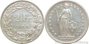 R8964 Switzerland 2 Francs Helvetia 1944 B Berne Silver -> Make offer