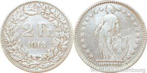 R8966 Switzerland 2 Francs Helvetia 1913 B Berne Silver -> Make offer