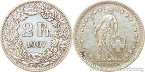 R8967 Switzerland 2 Francs Helvetia 1907 B Berne Silver -> Make offer