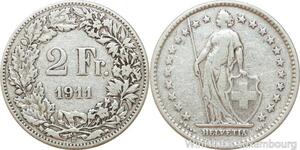 R8969 Switzerland 2 Francs Helvetia 1911 B Berne Silver -> Make offer