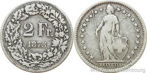 R8971 Switzerland 2 Francs Helvetia 1875 B Berne Silver -> Make offer